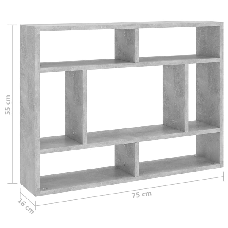 Wandschap 75x16x55 cm spaanplaat betongrijs