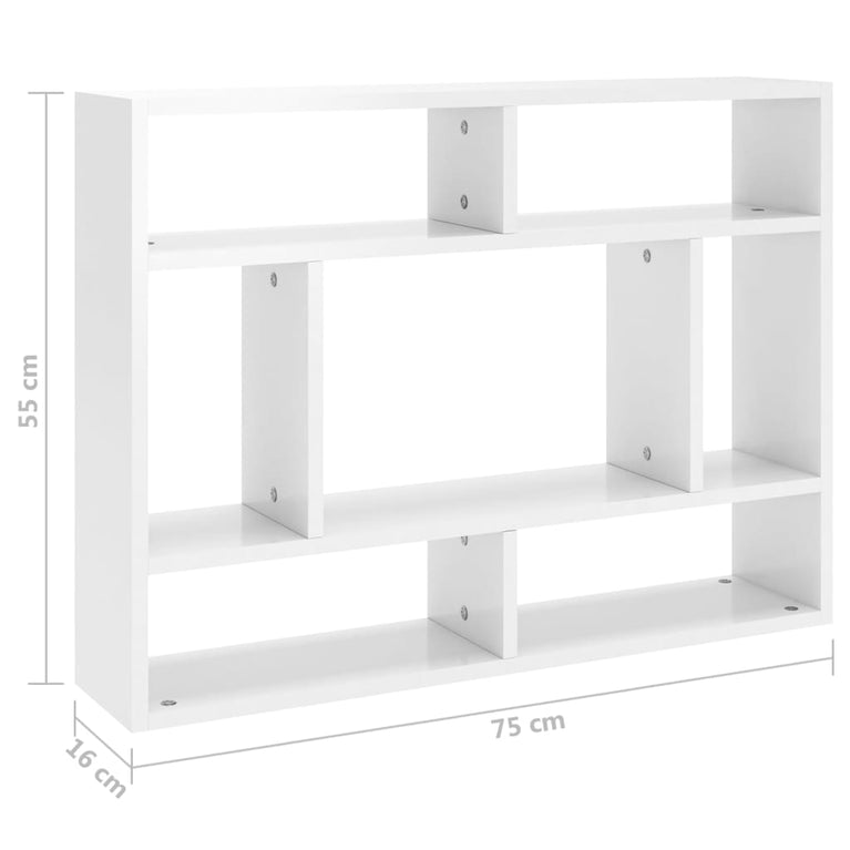 Wandschap 75x16x55 cm spaanplaat hoogglans wit