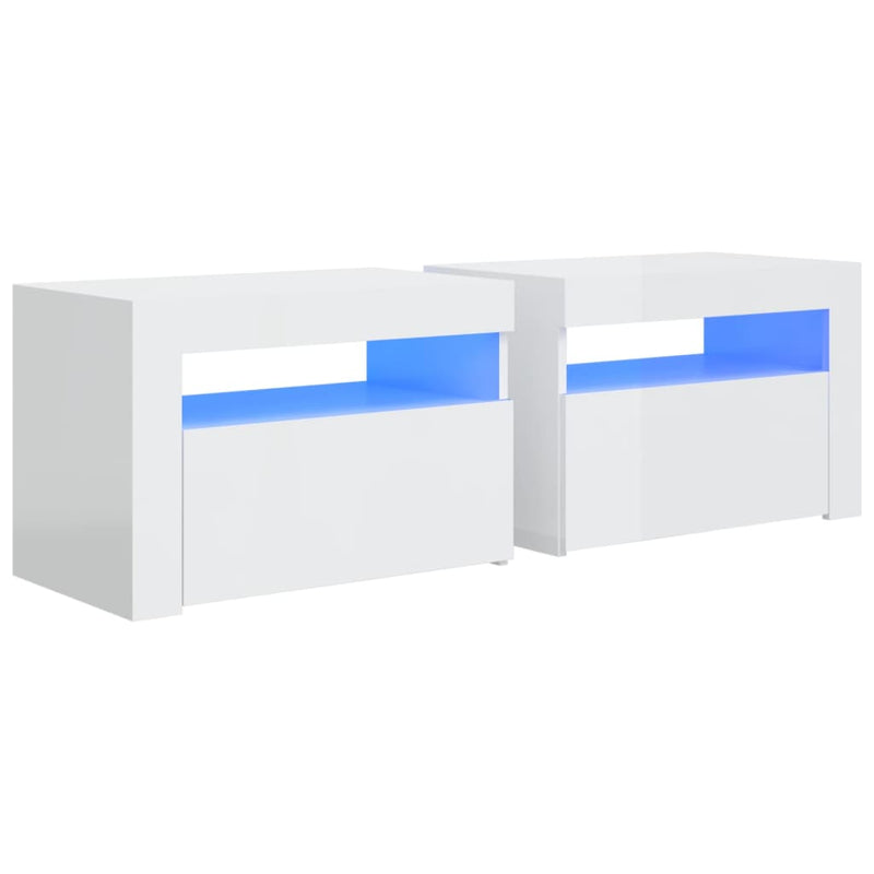 Nachtkastjes 2 st met LED-verlichting 60x35x40 cm hoogglans wit