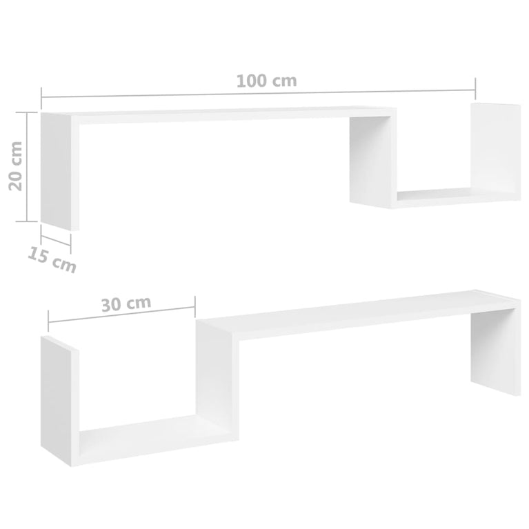 Wandschappen 2 st 100x15x20 cm bewerkt hout wit