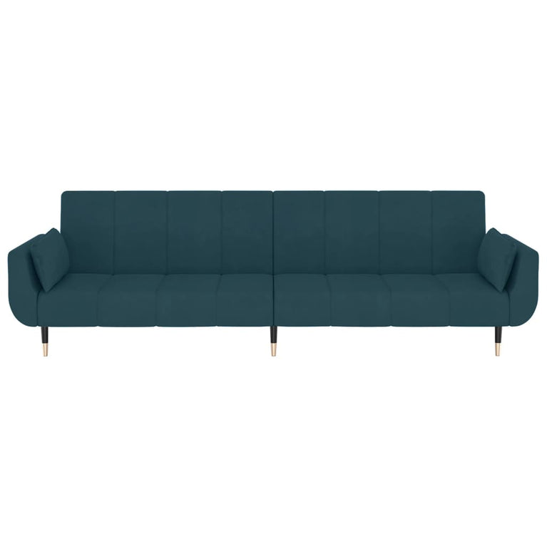Slaapbank 2-zits met 2 kussens fluweel blauw