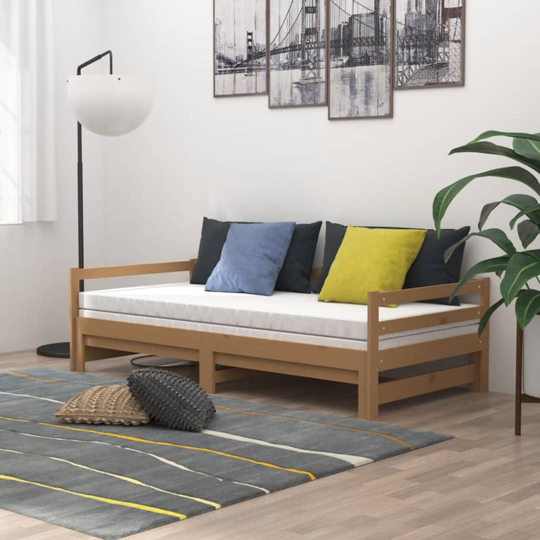 Slaapbank uitschuifbaar grenenhout honingbruin 2x(90x200) cm