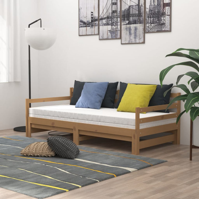 Slaapbank uitschuifbaar grenenhout honingbruin 2x(90x200) cm