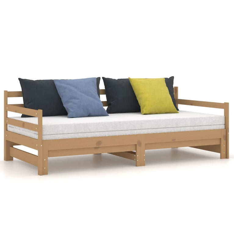 Slaapbank uitschuifbaar grenenhout honingbruin 2x(90x200) cm