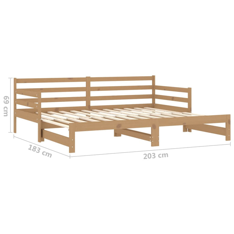 Slaapbank uitschuifbaar grenenhout honingbruin 2x(90x200) cm