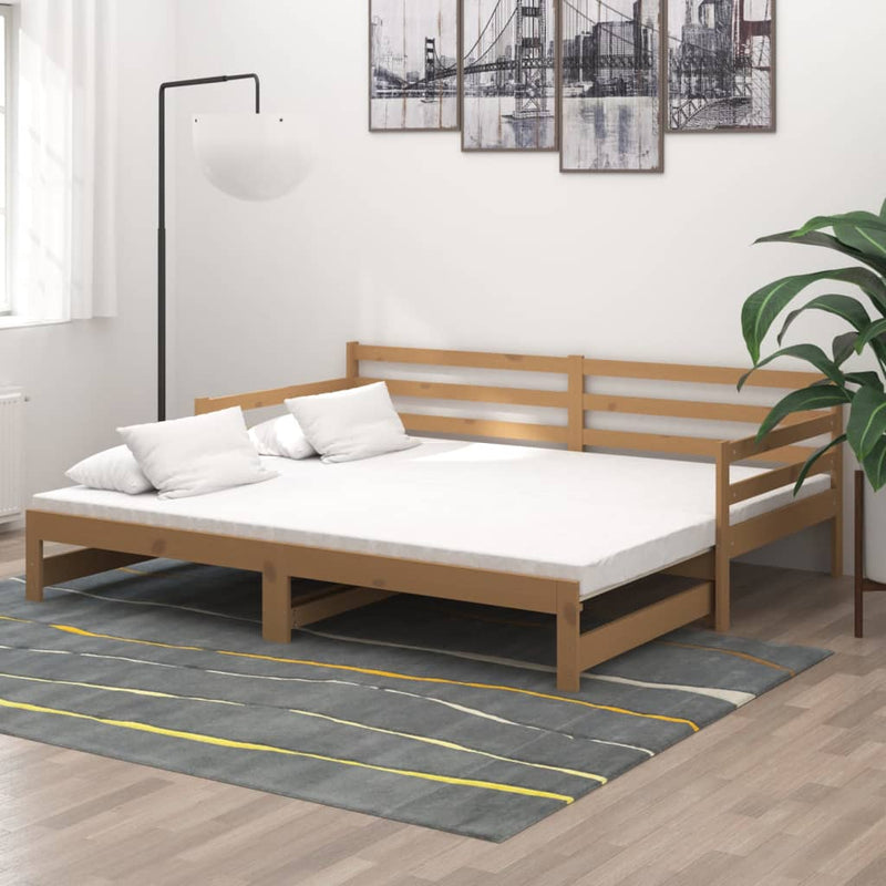 Slaapbank uitschuifbaar grenenhout honingbruin 2x(90x200) cm