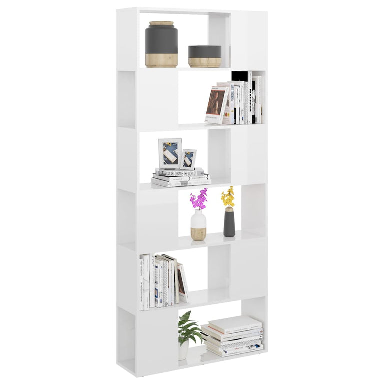 Boekenkast/kamerscherm 80x24x186 cm spaanplaat hoogglans wit