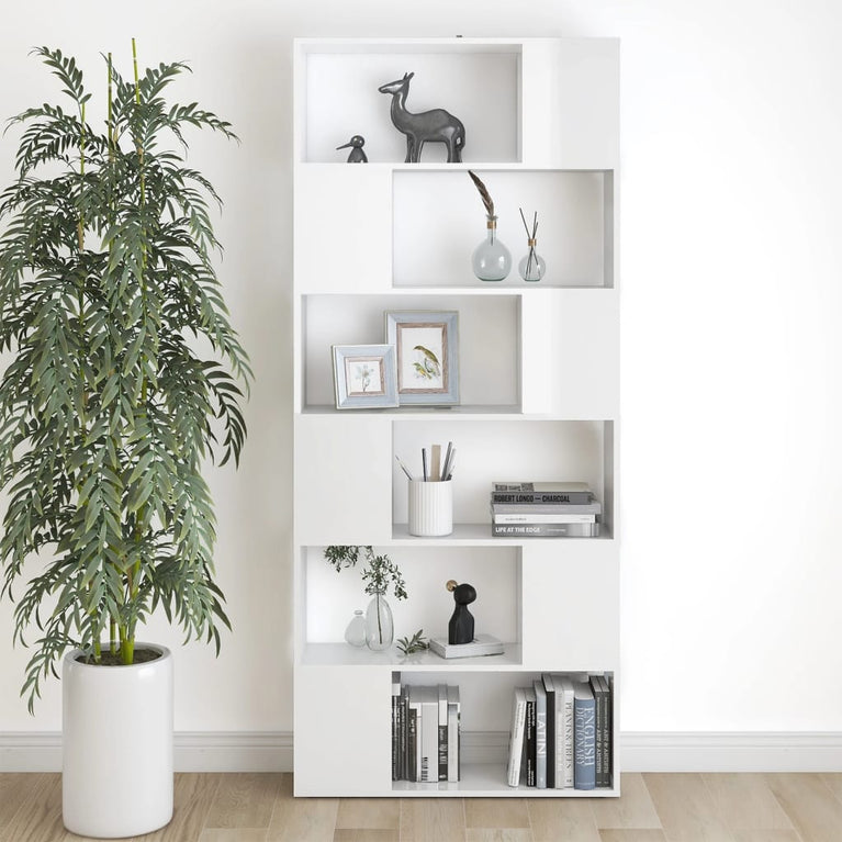 Boekenkast/kamerscherm 80x24x186 cm spaanplaat hoogglans wit