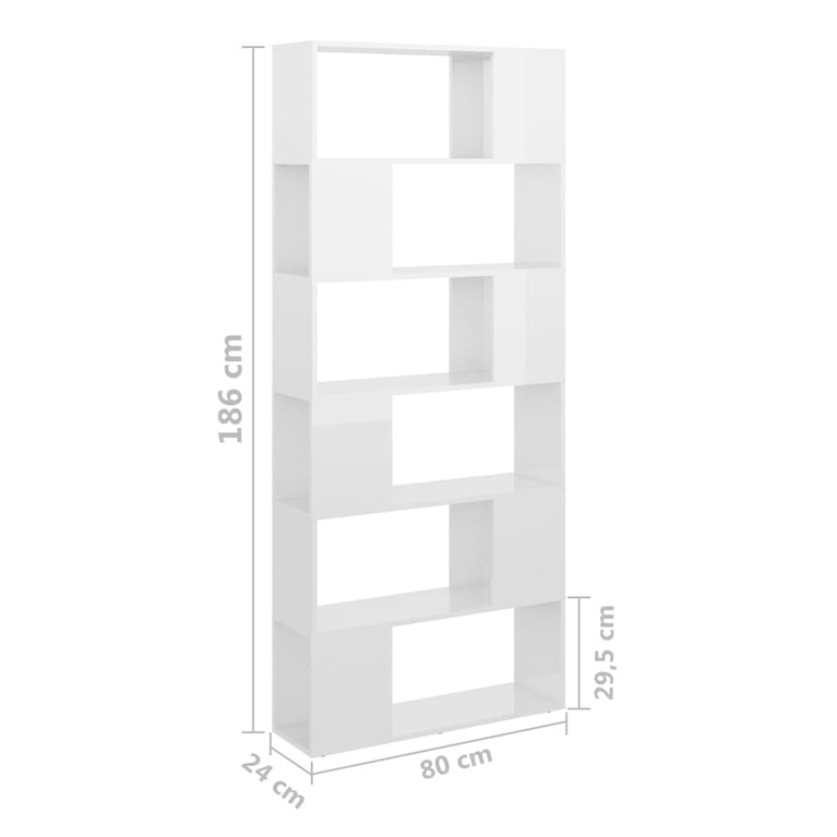 Boekenkast/kamerscherm 80x24x186 cm spaanplaat hoogglans wit