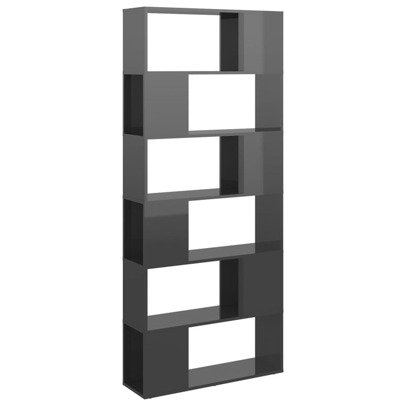Boekenkast/kamerscherm 80x24x186 cm spaanplaat hoogglans grijs