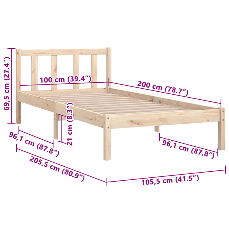 Bedframe massief grenenhout 100x200 cm