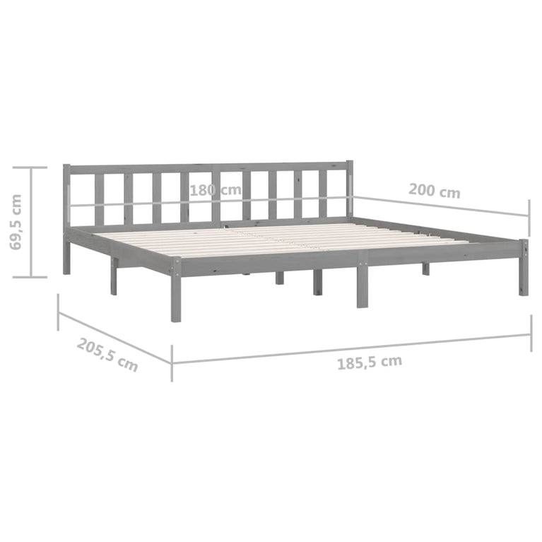 Bedframe massief grenenhout grijs 180x200 cm