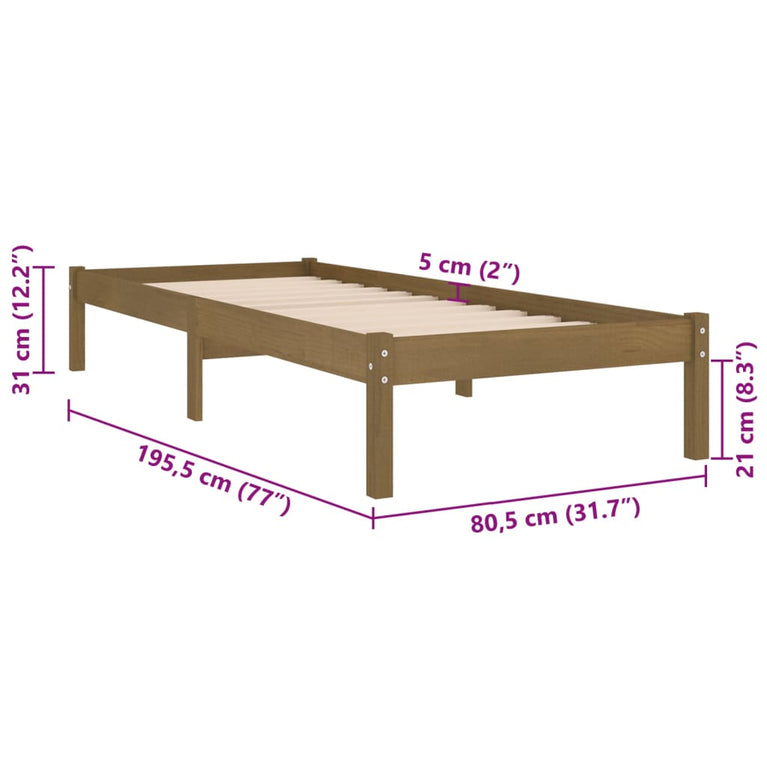Bedframe massief hout honingbruin 75x190 cm