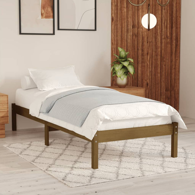 Bedframe massief hout honingbruin 75x190 cm