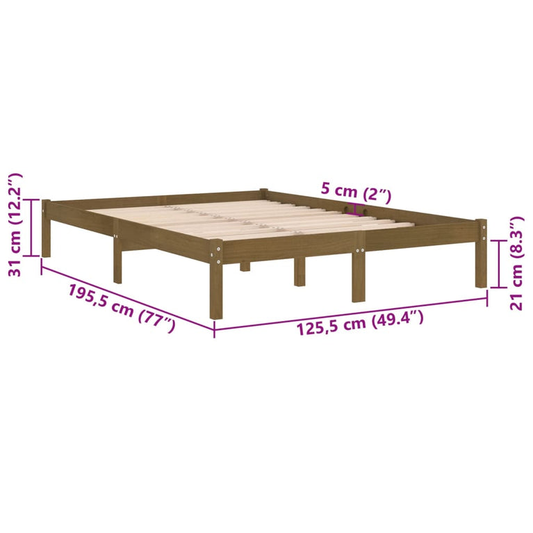Bedframe massief hout honingbruin 120x190 cm