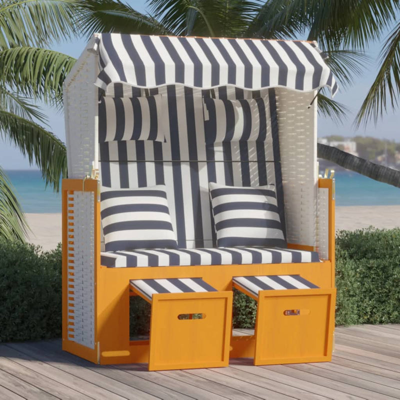 Strandstoel met kussens poly rattan en hout wit en blauw