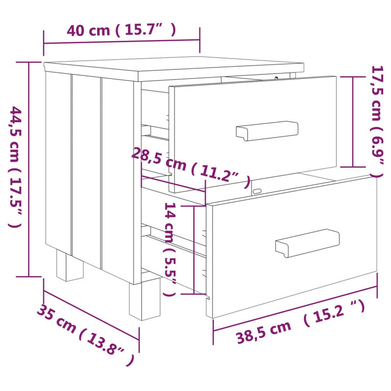 Nachtkastjes HAMAR 2 st 40x35x44,5 cm massief grenenhout wit