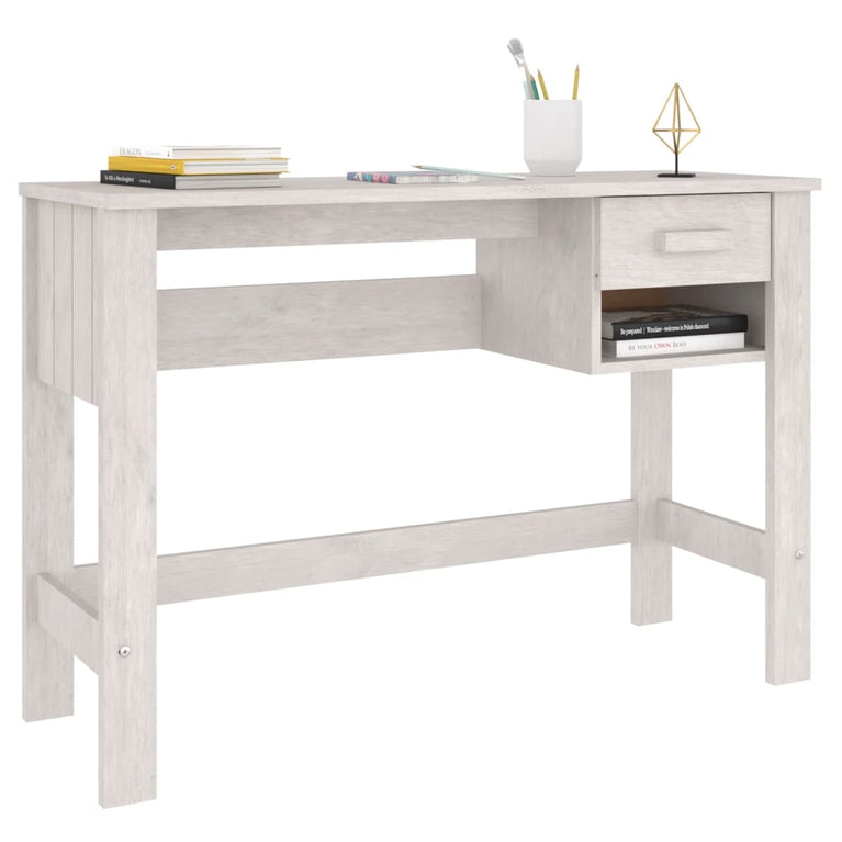 Bureau HAMAR 110x40x75 cm massief grenenhout wit