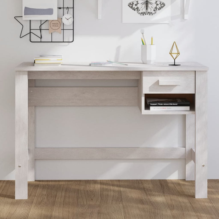 Bureau HAMAR 110x40x75 cm massief grenenhout wit