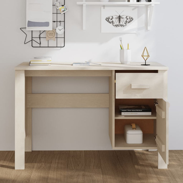 Bureau HAMAR 113x50x75 cm massief grenenhout honingbruin