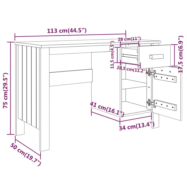 Bureau HAMAR 113x50x75 cm massief grenenhout honingbruin