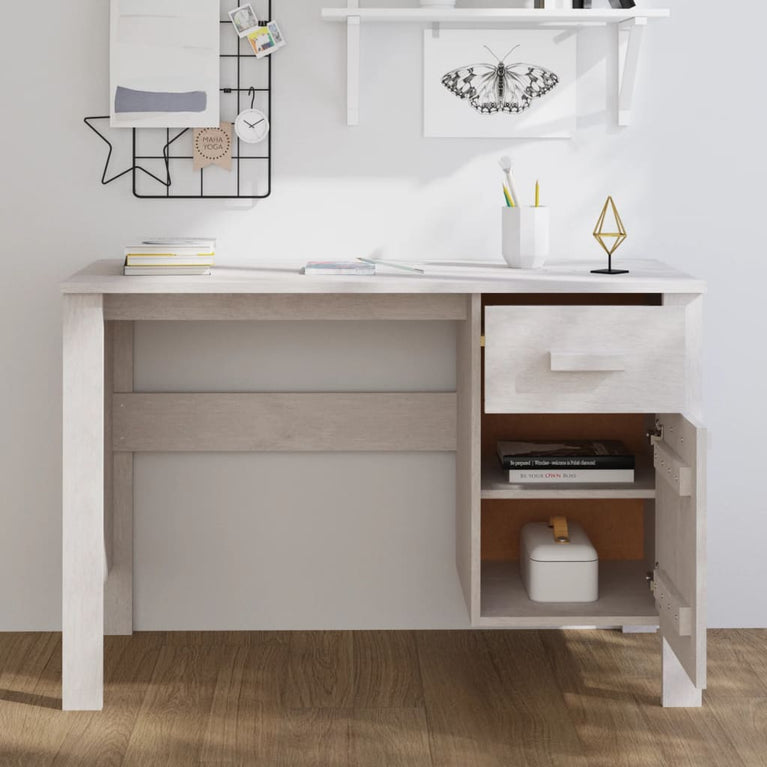 Bureau HAMAR 113x50x75 cm massief grenenhout wit