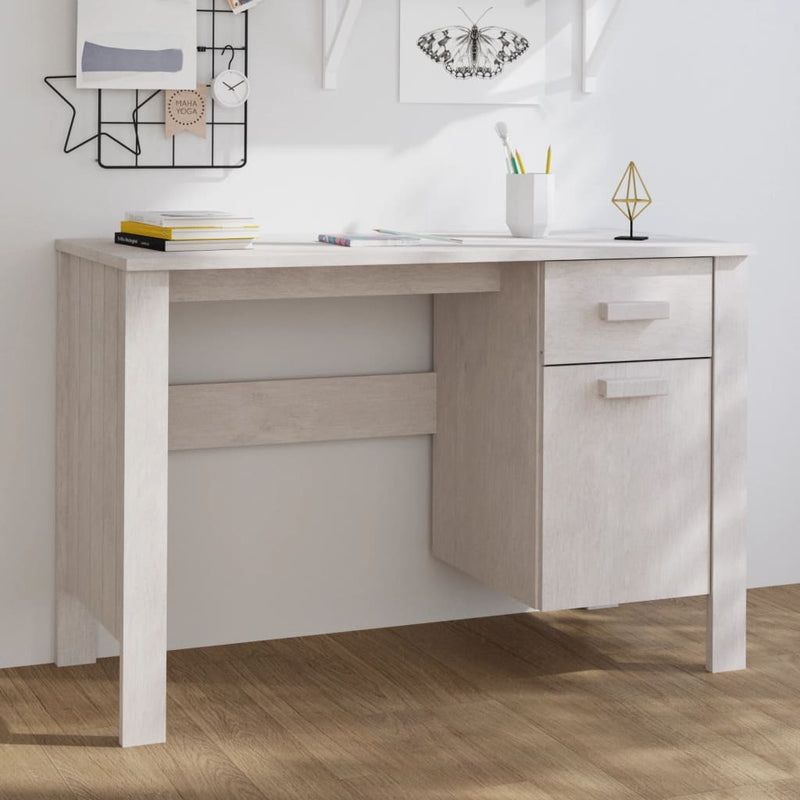 Bureau HAMAR 113x50x75 cm massief grenenhout wit