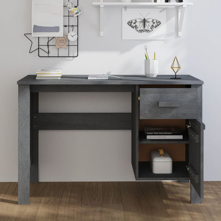 Bureau HAMAR 113x50x75 cm massief grenenhout donkergrijs