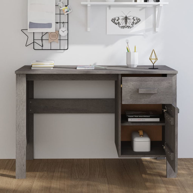 Bureau HAMAR 113x50x75 cm massief grenenhout lichtgrijs