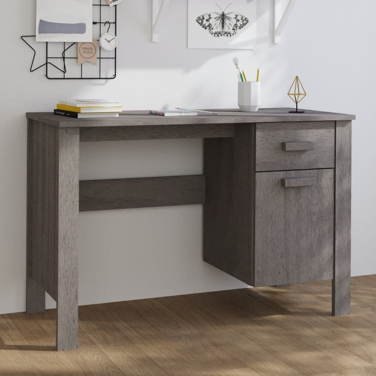 Bureau HAMAR 113x50x75 cm massief grenenhout lichtgrijs