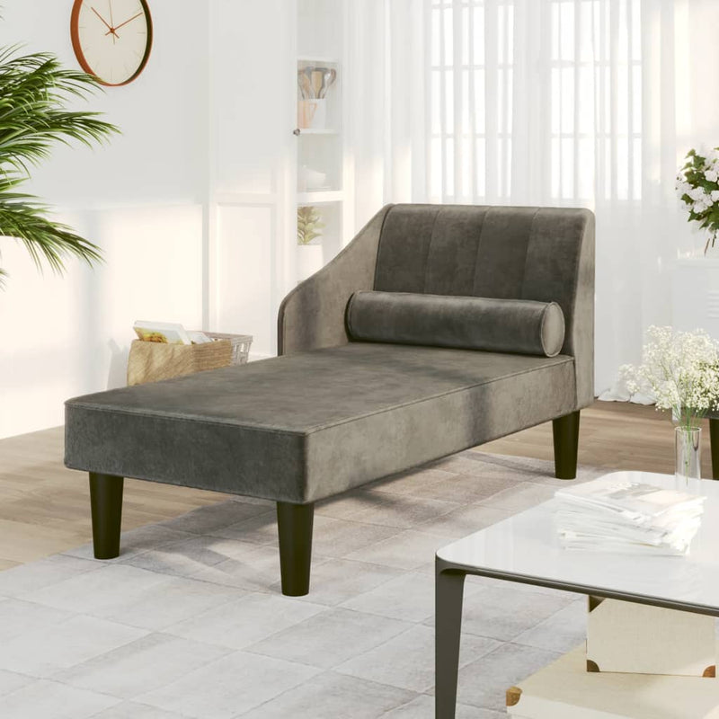 Chaise longue met bolster fluweel donkergrijs