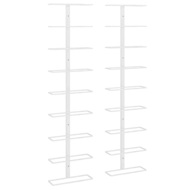 Wijnrekken 2 st wandmontage voor 9 flessen ijzer wit