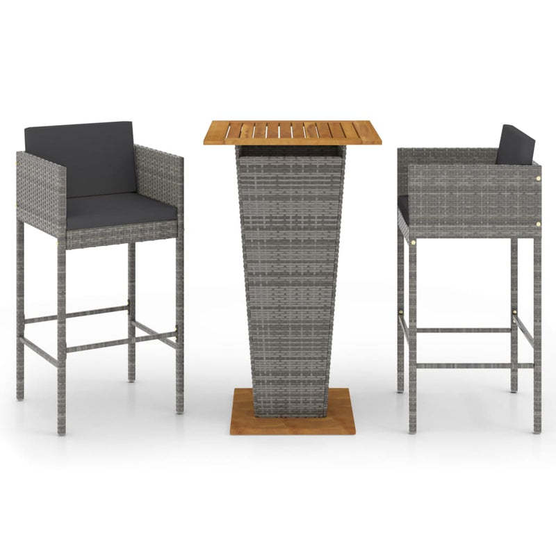 3-delige Tuinbarset met kussens poly rattan grijs