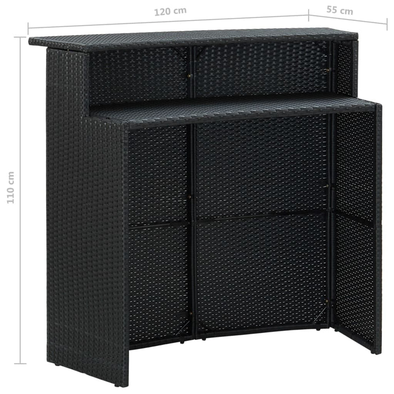 3-delige Tuinbarset met kussens poly rattan zwart