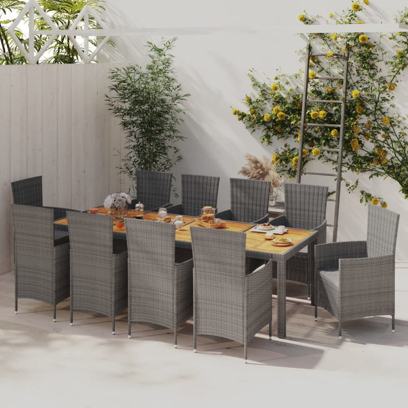 11-delige Tuinset met kussens poly rattan grijs