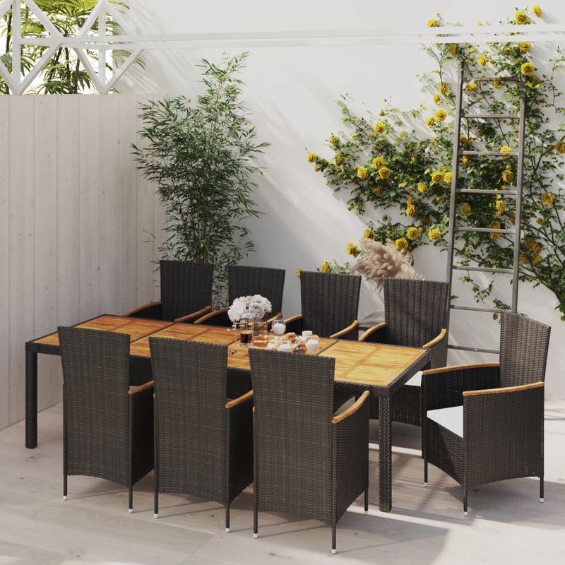 9-delige Tuinset met kussens poly rattan zwart