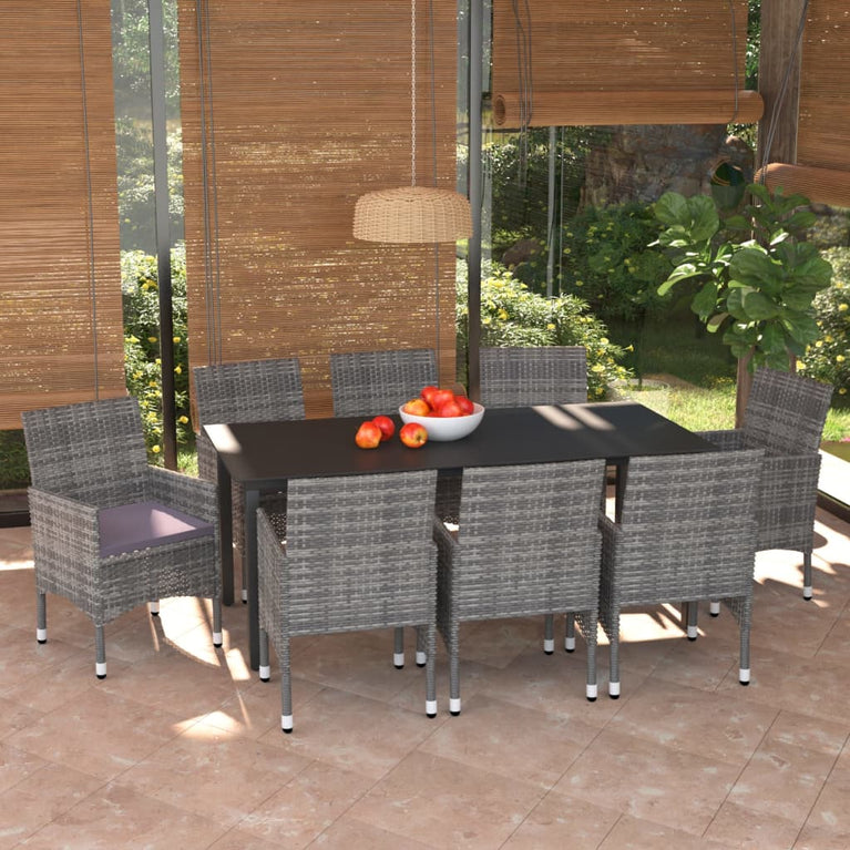 9-delige Tuinset met kussens poly rattan grijs