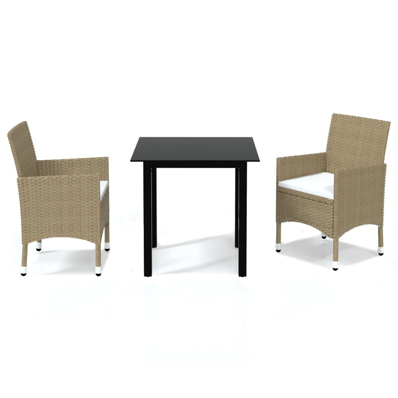3-delige Tuinset met kussens poly rattan beige