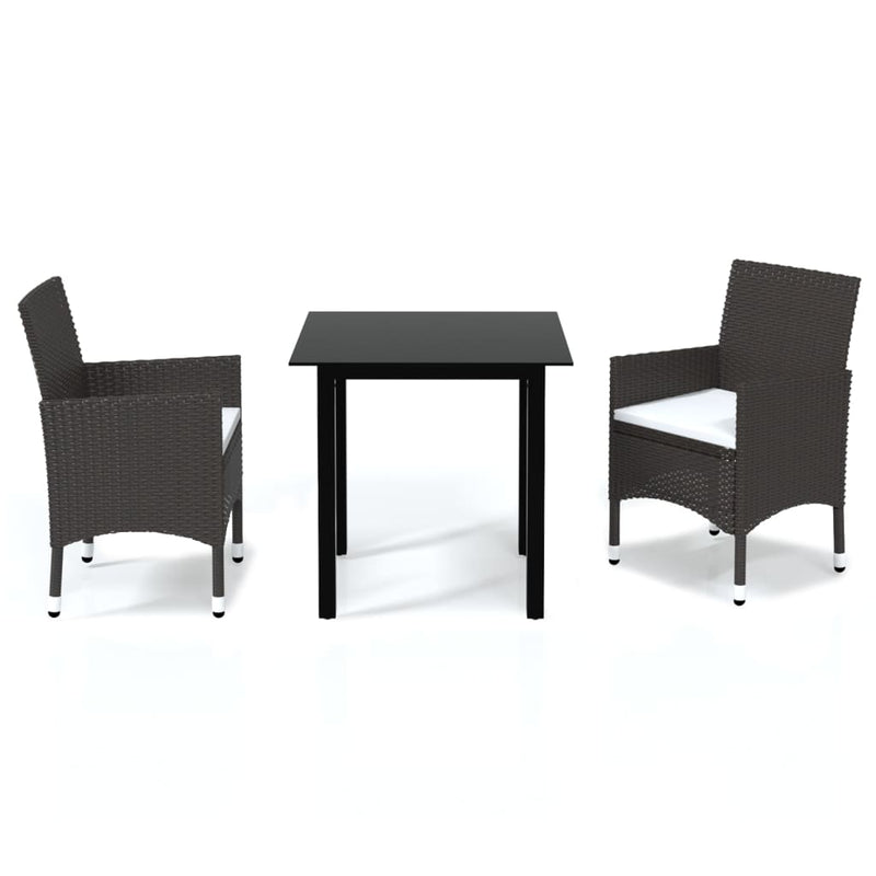 3-delige Tuinset met kussens poly rattan bruin
