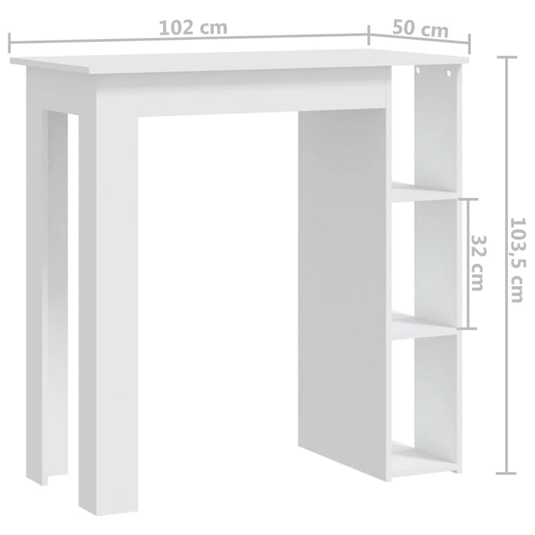 Bartafel met schap 102x50x103,5 cm spaanplaat wit