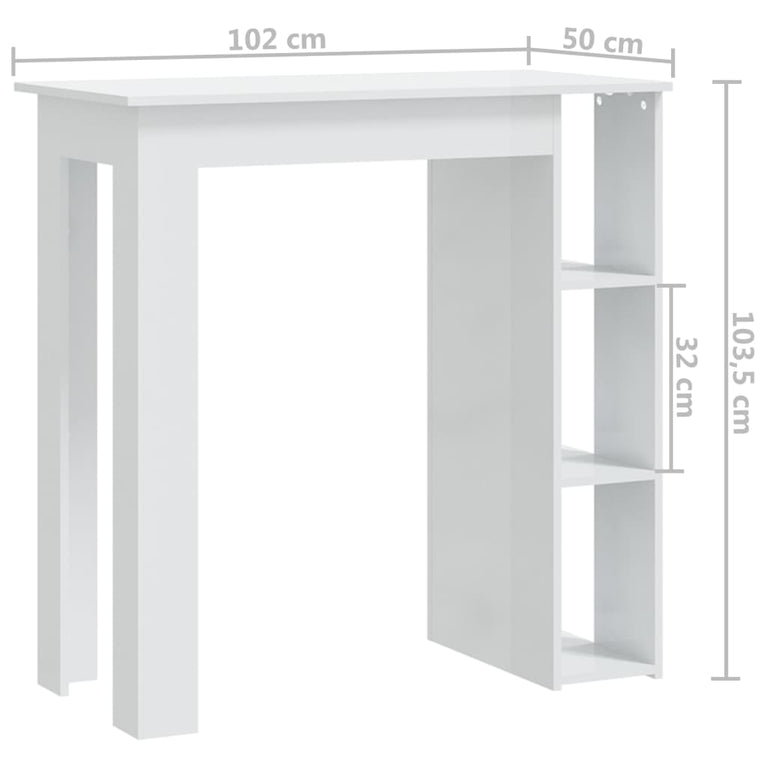 Bartafel met schap 102x50x103,5 cm spaanplaat hoogglans wit