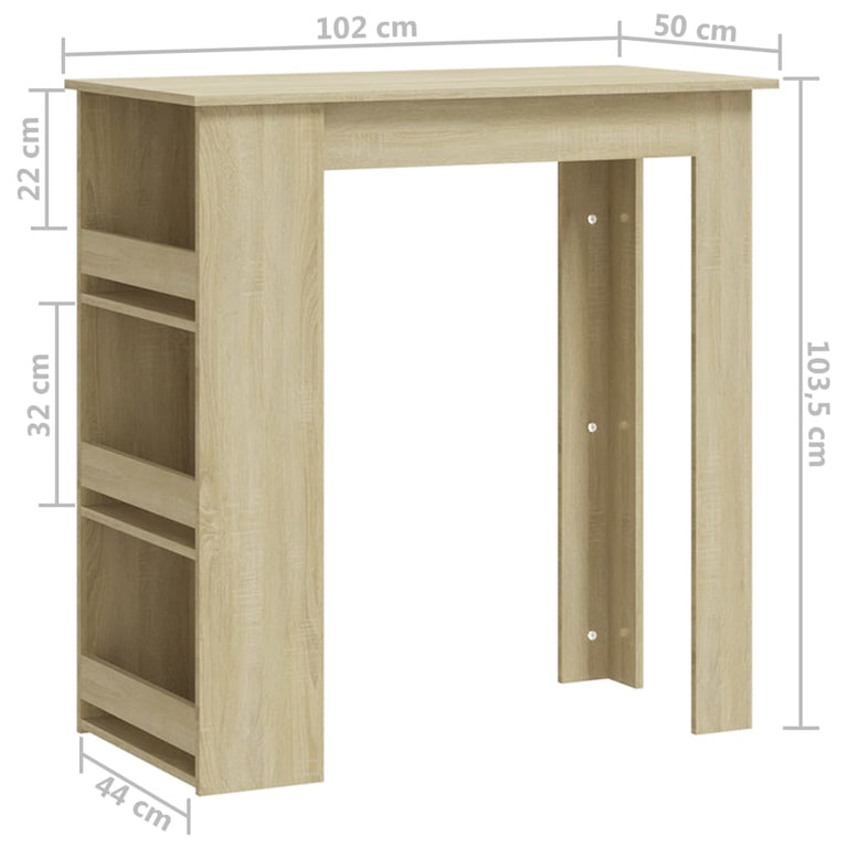 Bartafel met opbergrek 102x50x103,5 cm spaanplaat sonoma eiken