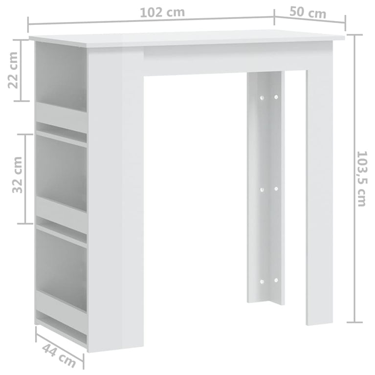 Bartafel met opbergrek 102x50x103,5 cm hoogglans wit