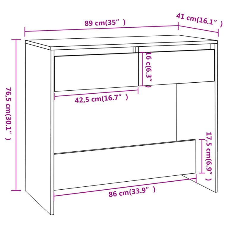 Wandtafel 89x41x76,5 cm staal wit