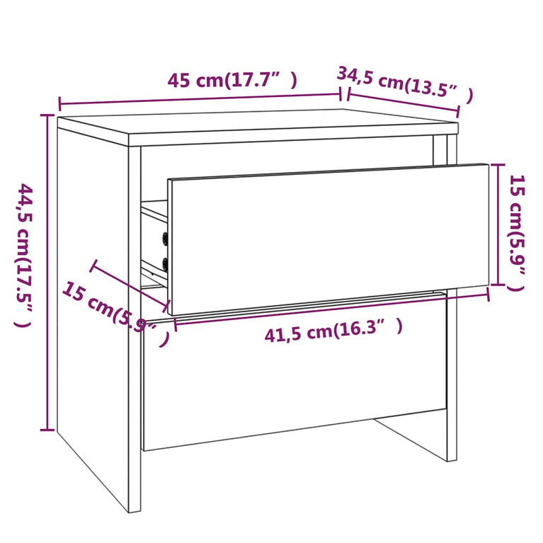 Nachtkastjes 2 st 45x34,5x44,5 cm spaanplaat betongrijs