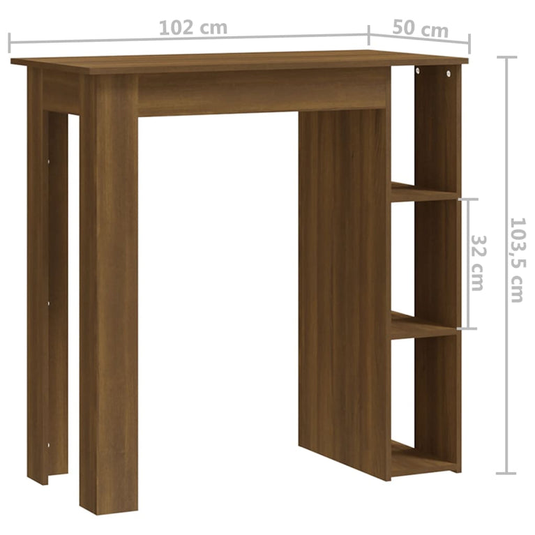 Bartafel met schap 102x50x103,5 cm spaanplaat bruin eikenkleur