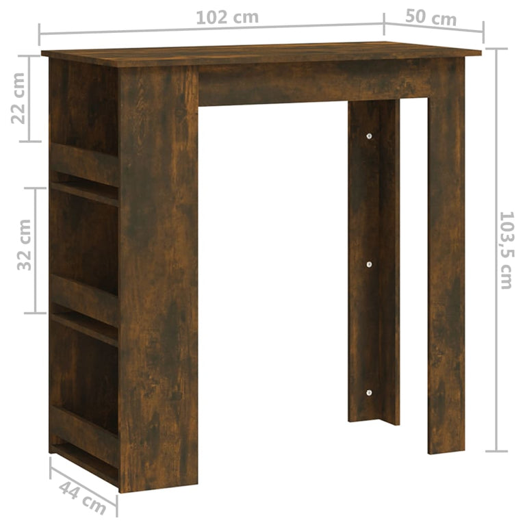 Bartafel met opbergrek 102x50x103,5cm spaanplaat gerookt eiken