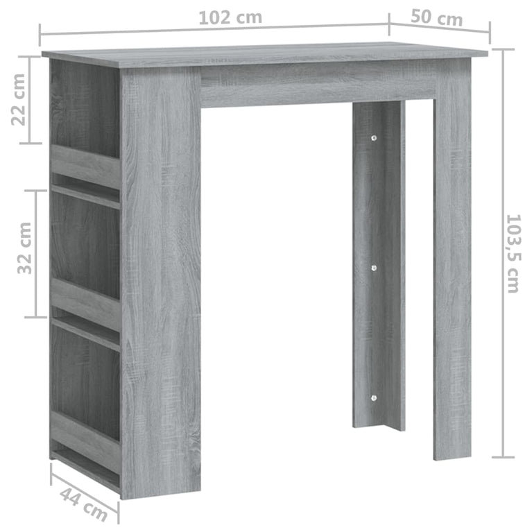 Bartafel met opbergrek 102x50x103,5 cm spaanplaat grijs sonoma