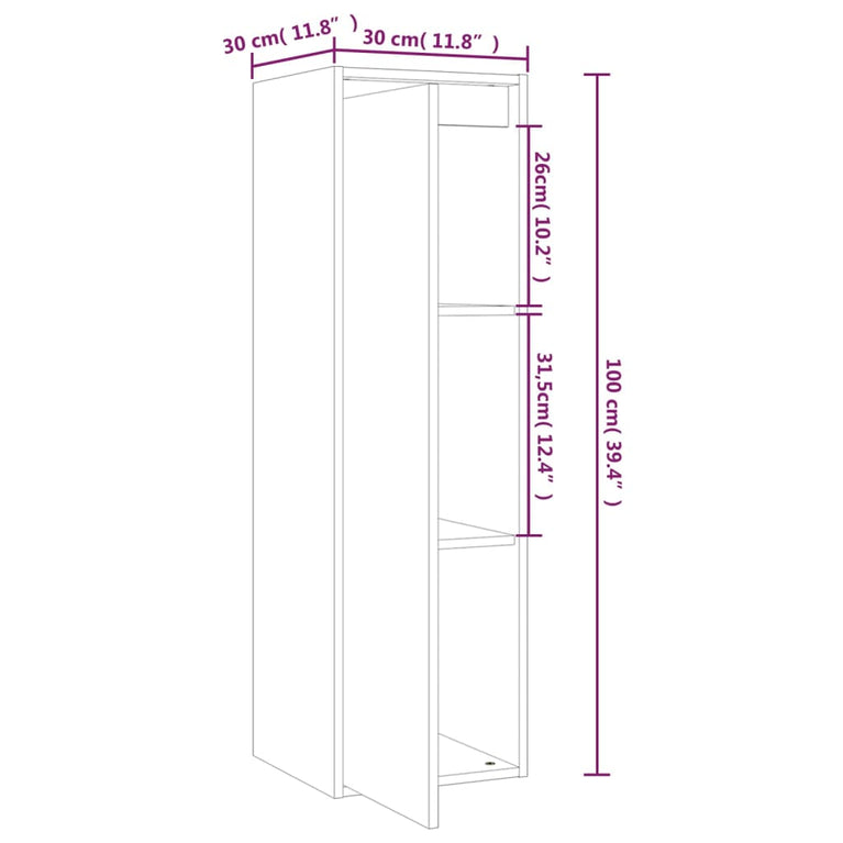 Wandkast 30x30x100 cm massief grenenhout grijs