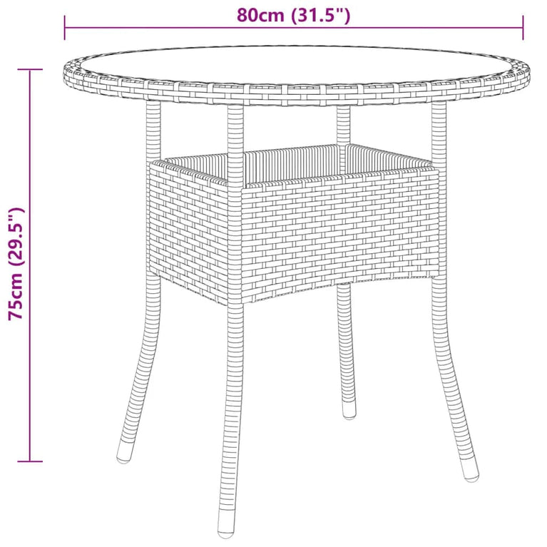 3-delige Bistroset poly rattan en gehard glas zwart